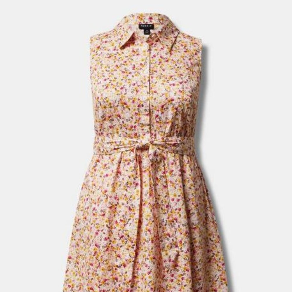Poplin Collared Shirt Dress - Sunshine ditsy floral